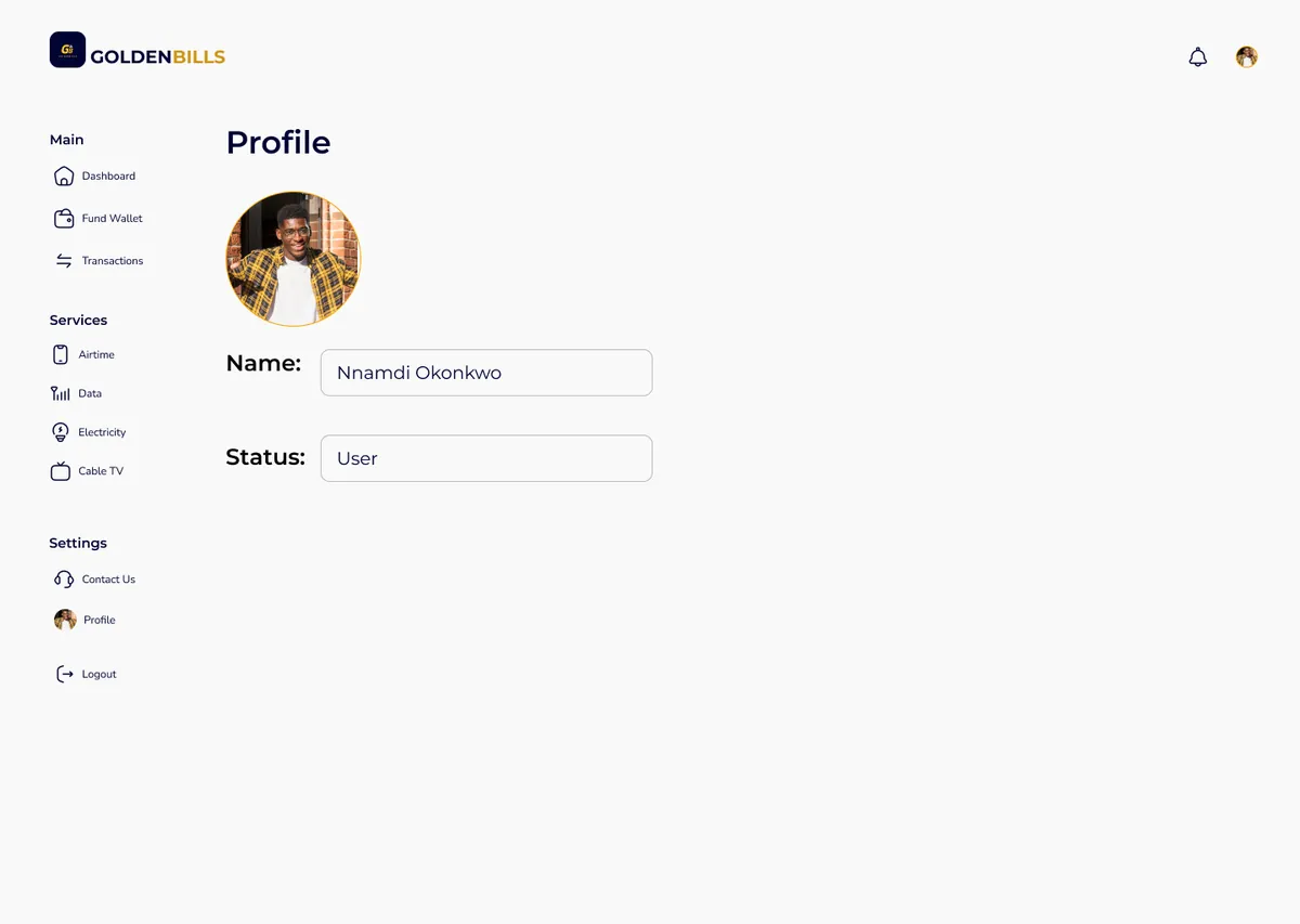 Golden Bills Profile screen