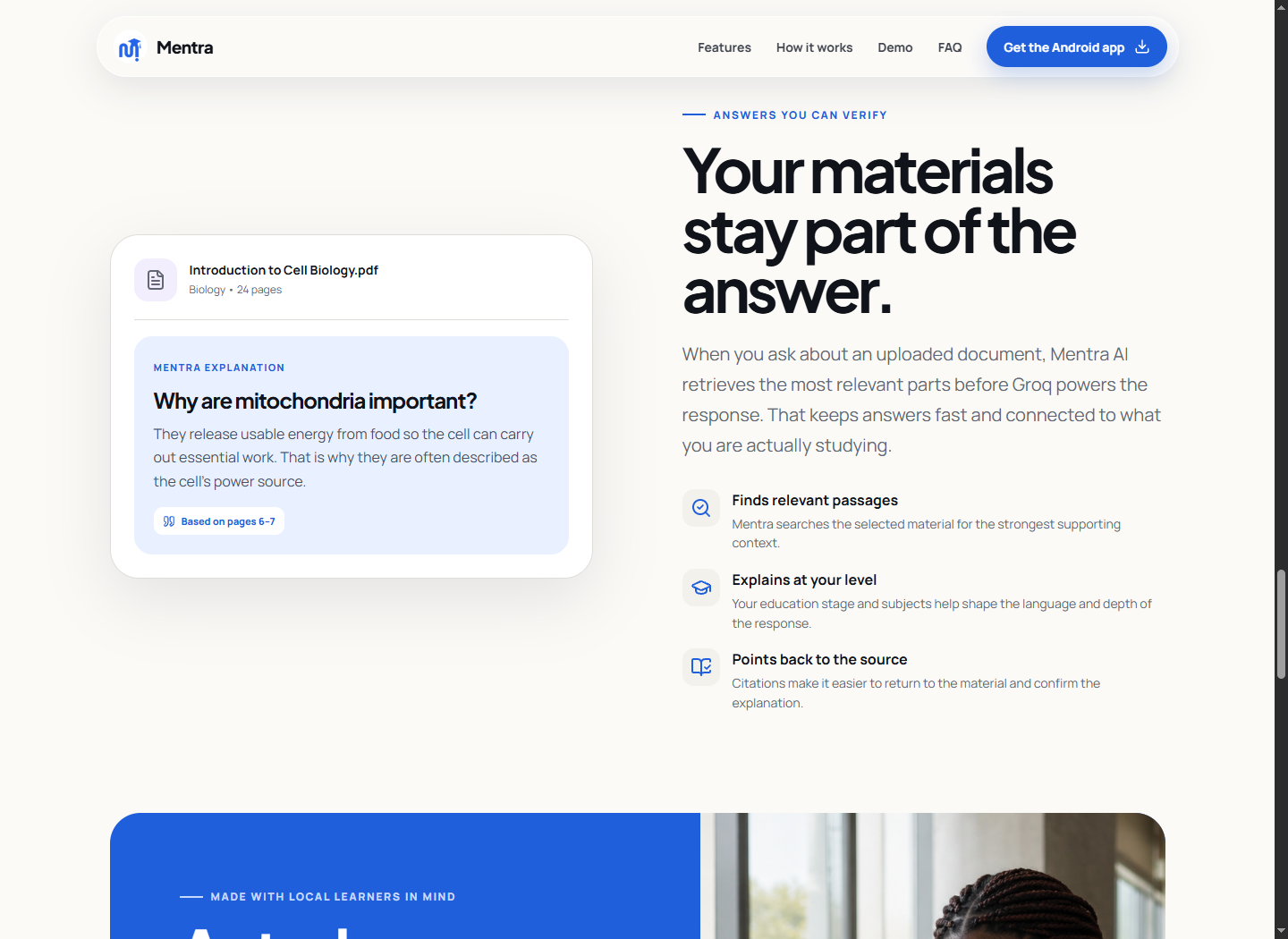 Mentra grounded answer and citation experience