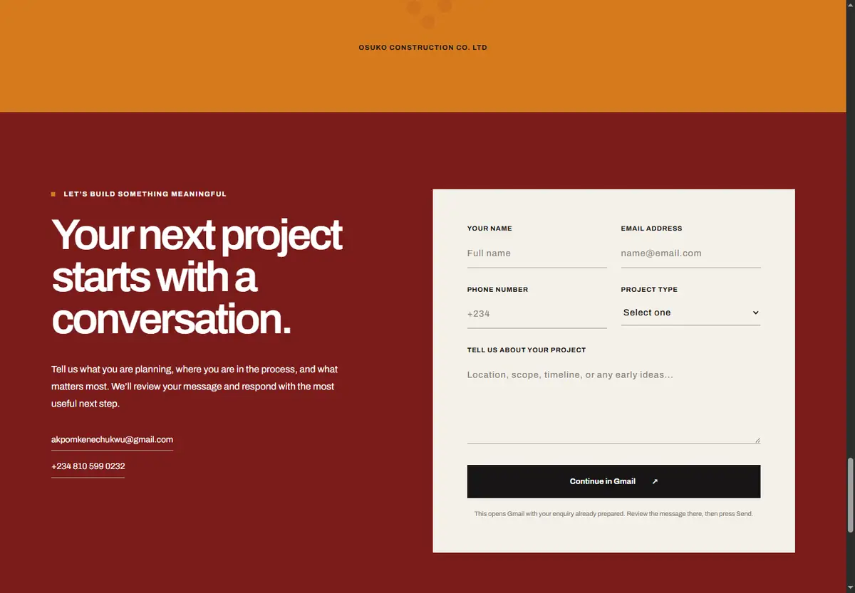 OSUKO construction project enquiry form