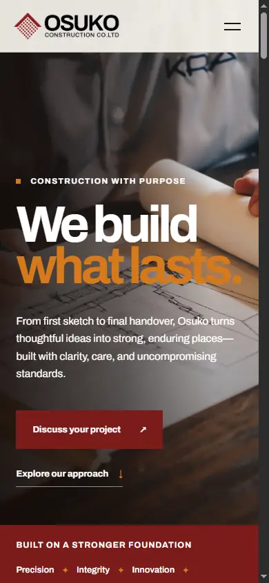 OSUKO Construction mobile landing page